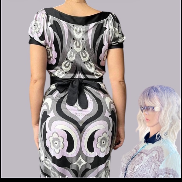 Emilio Pucci Black, Gray & Light Pink Printed Short Sleeve Dress - Picture 2 of 2